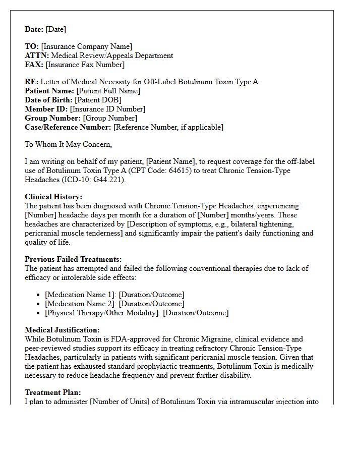 Letter of Medical Necessity for Off-Label Botulinum Toxin for Chronic Tension Headaches
