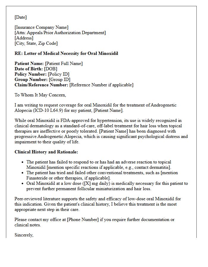 Letter of Medical Necessity for Off-Label Oral Minoxidil for Androgenetic Alopecia