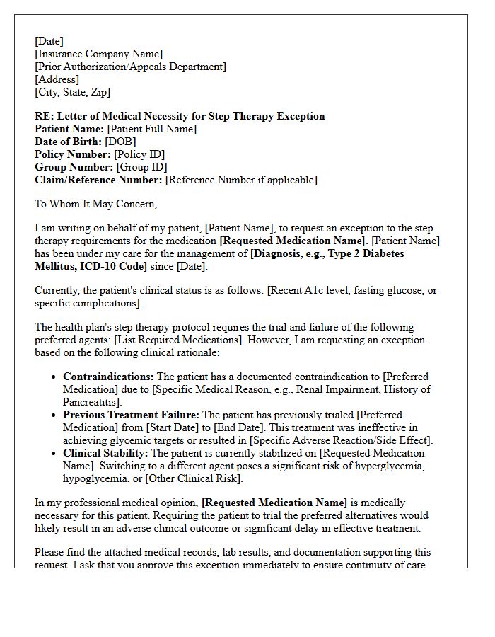 Endocrinology Clinic Letter of Medical Necessity for Diabetes Medication Step Therapy Exception