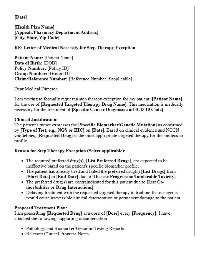 Oncology Clinic Letter of Medical Necessity for Targeted Cancer Therapy Step Therapy Exception
