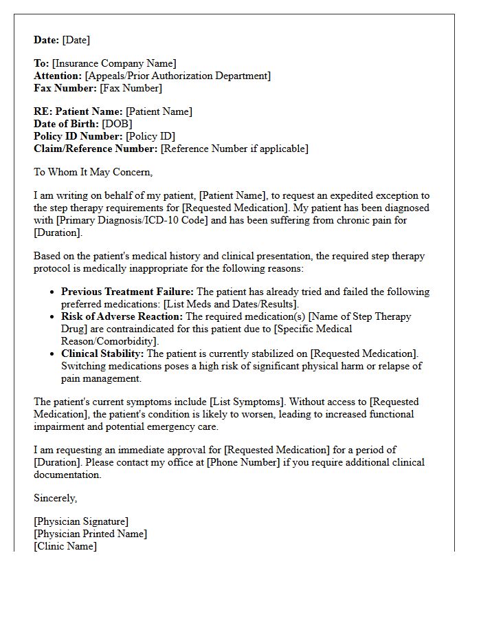 Pain Management Clinic Letter of Medical Necessity for Chronic Pain Step Therapy Exception