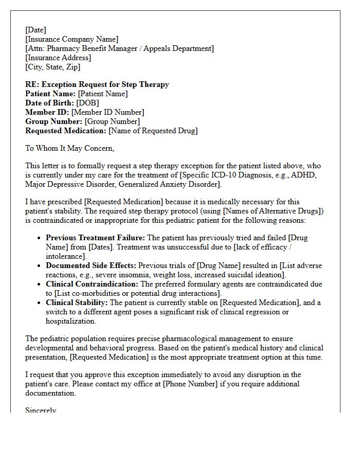 Pediatric Clinic Letter of Medical Necessity for Behavioral Health Step Therapy Exception