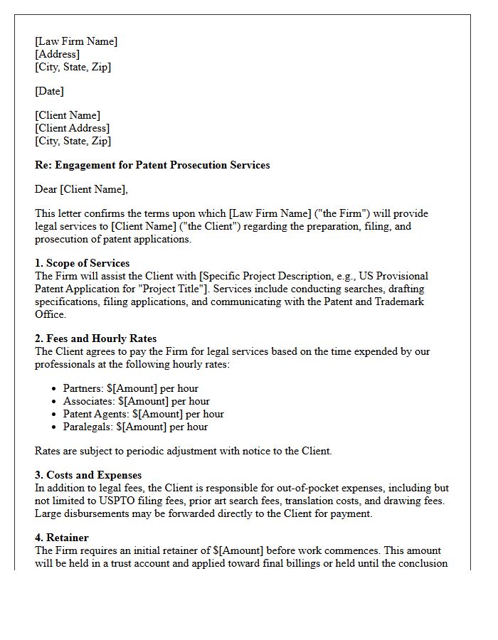 Hourly Rate Patent Prosecution Engagement Letter