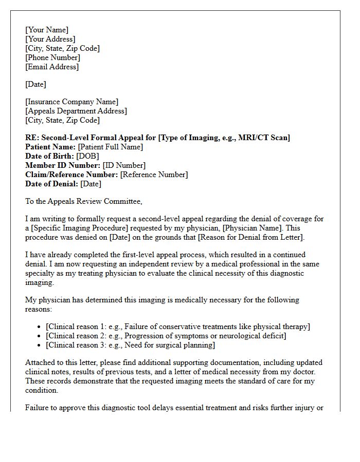 Second-Level Appeal Letter for Denied Diagnostic Imaging Prior Authorization