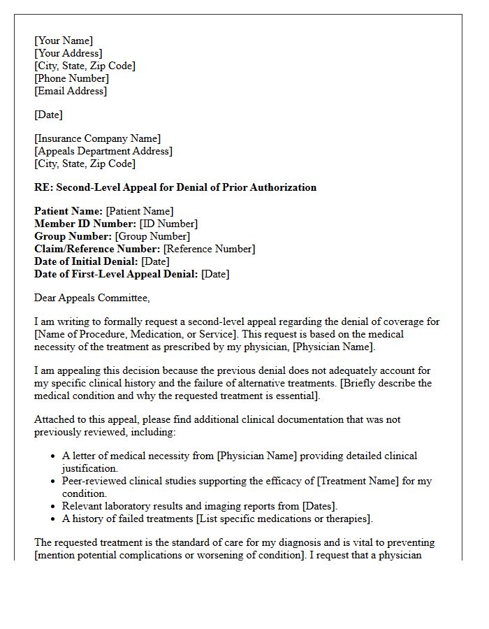 Second-Level Medical Necessity Appeal Letter for Denied Prior Authorization