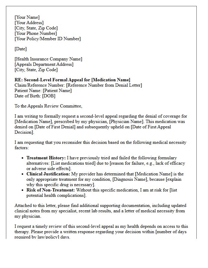 Second-Level Appeal Letter for Denied Prescription Medication Prior Authorization