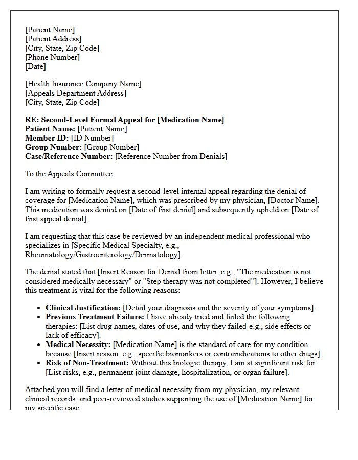 Second-Level Appeal Letter for Denied Biologic Therapy Prior Authorization