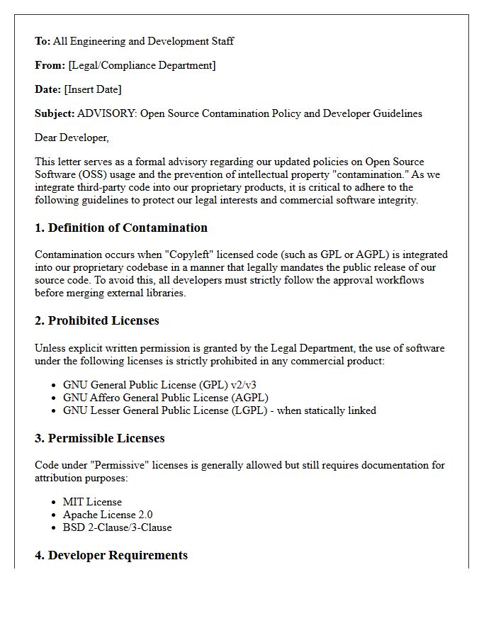 Open Source Contamination Policy And Developer Guidelines Advisory Letter