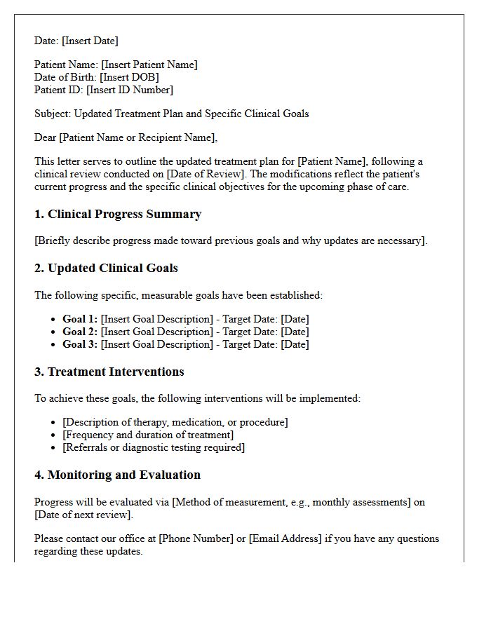 Updated Treatment Plan and Specific Clinical Goals
