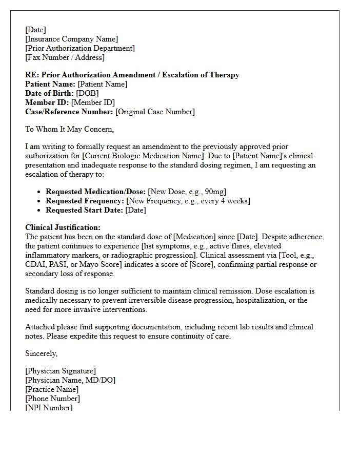 Prior Authorization Amendment Letter for Escalation of Biologic Therapy