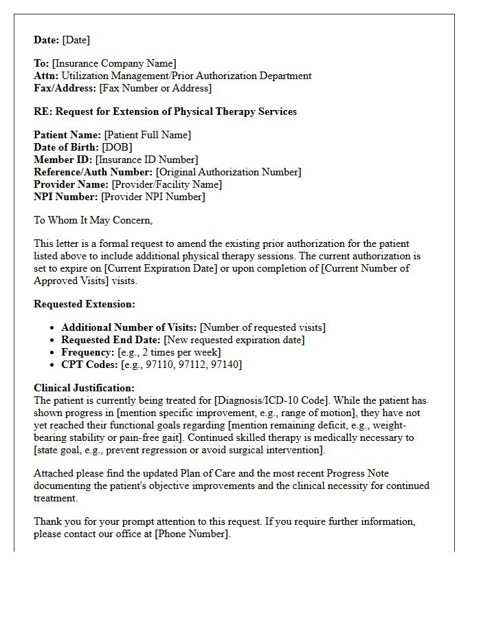 Prior Authorization Amendment Letter for Extension of Physical Therapy Sessions