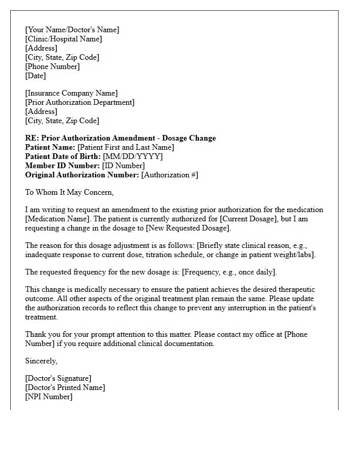 Prior Authorization Amendment Letter for Change in Medication Dosage