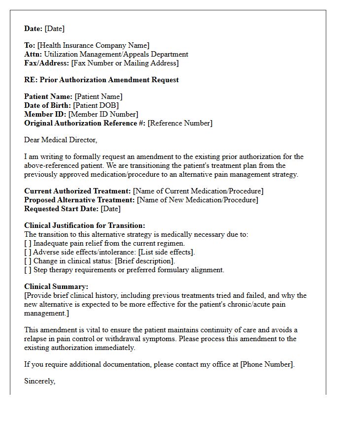 Prior Authorization Amendment Letter for Transition to Alternative Pain Management Strategy
