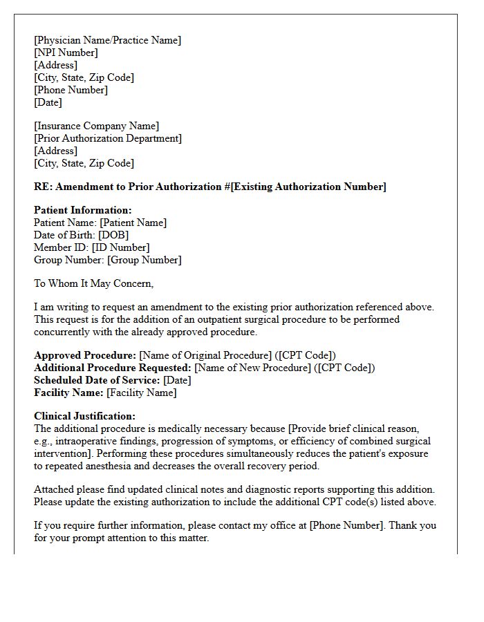 Prior Authorization Amendment Letter for Addition of Outpatient Surgical Procedure
