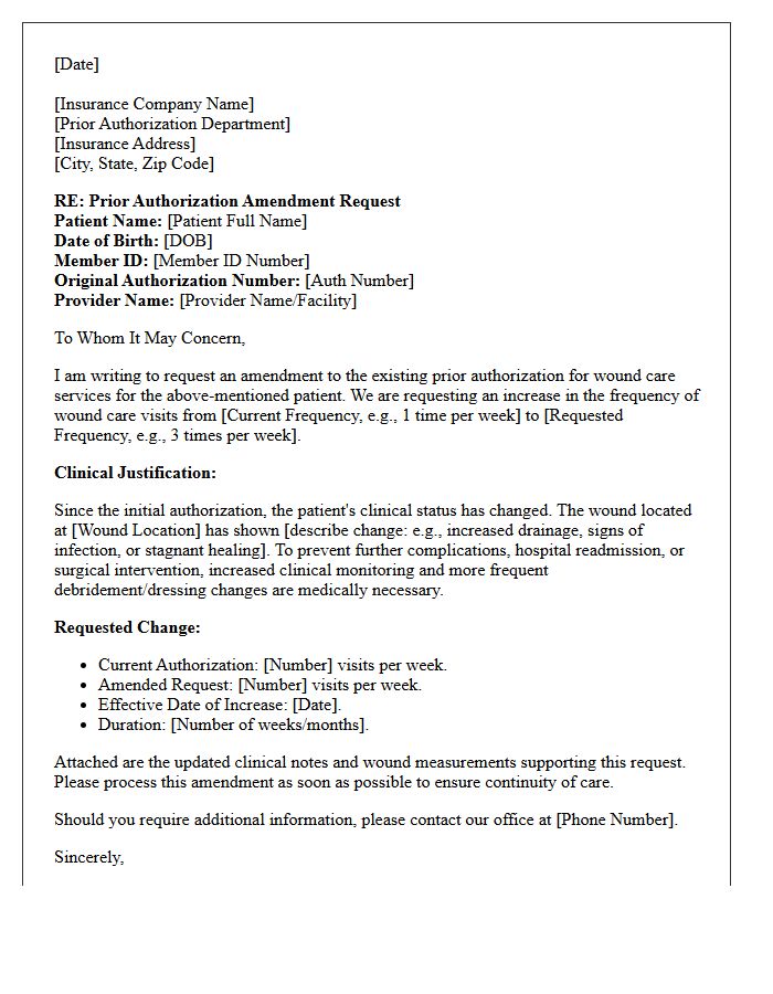 Prior Authorization Amendment Letter for Increased Frequency of Wound Care Visits