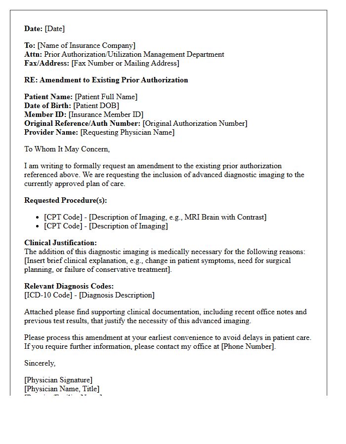 Prior Authorization Amendment Letter for Inclusion of Advanced Diagnostic Imaging