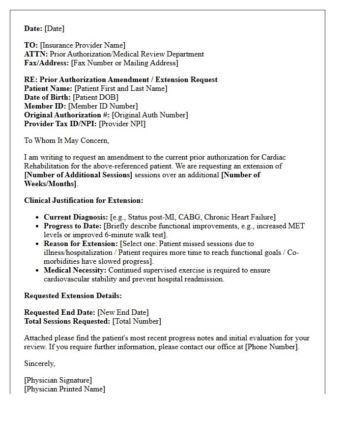 Prior Authorization Amendment Letter for Extension of Cardiac Rehabilitation Duration