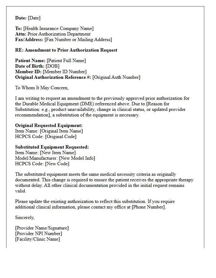 Prior Authorization Amendment Letter for Substitution of Durable Medical Equipment