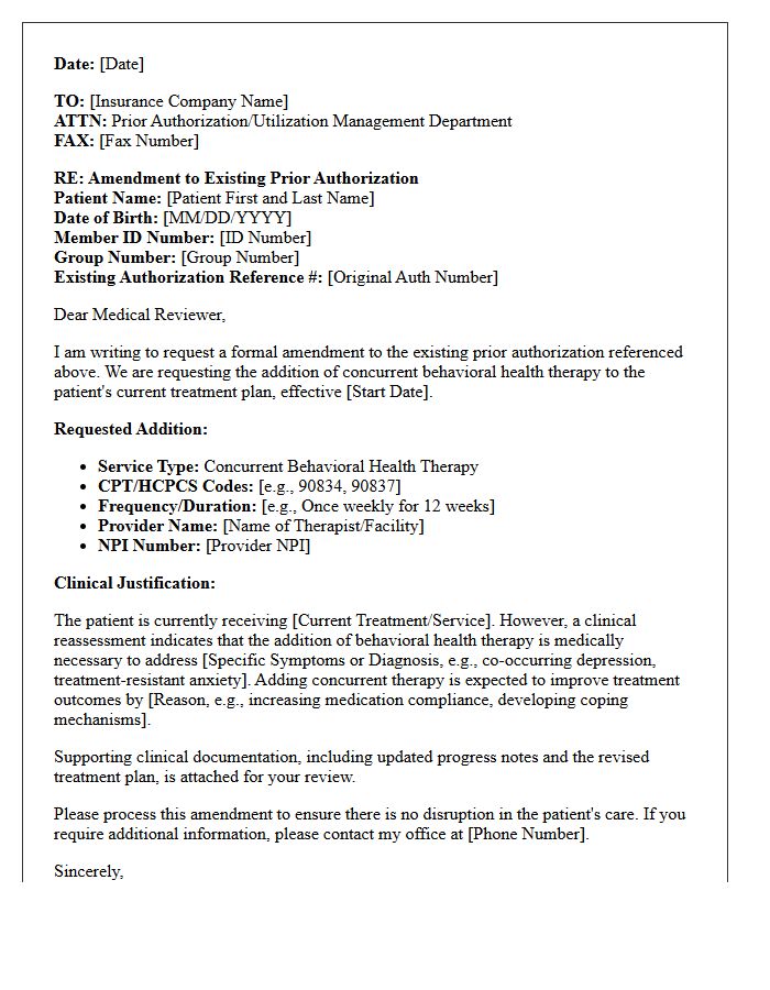 Prior Authorization Amendment Letter for Addition of Concurrent Behavioral Health Therapy