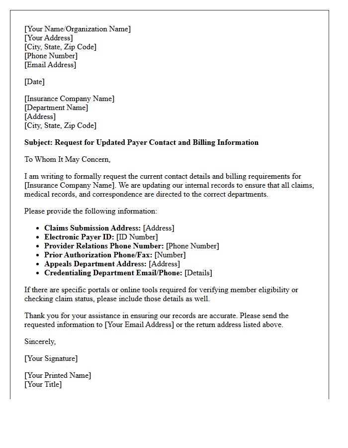 Insurance Payer Contact Details