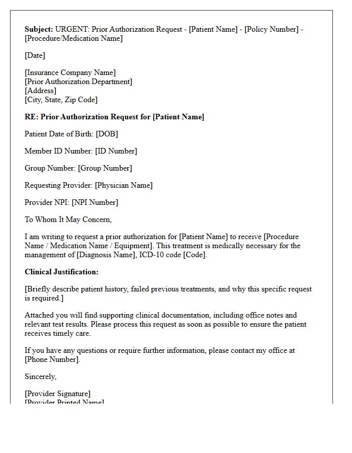 Prior Authorization Request Letter Subject Line