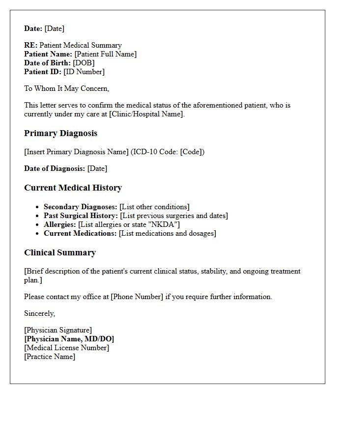 Patient Primary Diagnosis and Medical History