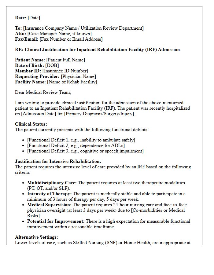 Clinical Justification for Inpatient Rehabilitation Admission