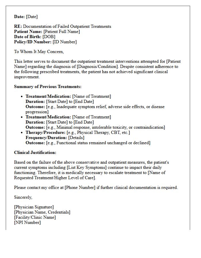 Documentation of Failed Outpatient Treatments