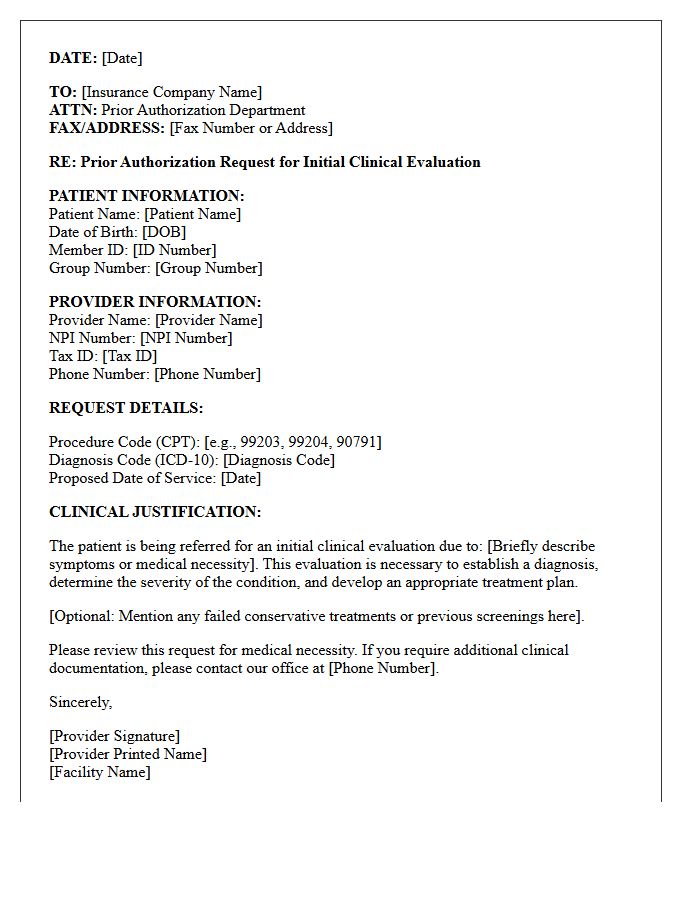 Initial Clinical Evaluation Prior Authorization Letter