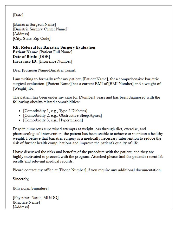 Primary Care Physician Referral Letter for Bariatric Evaluation