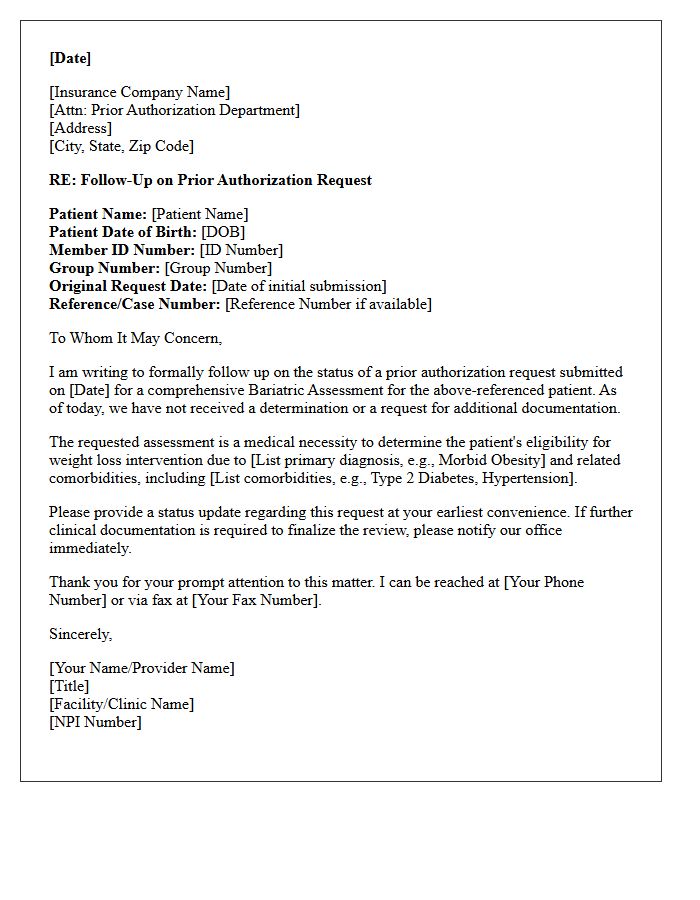 Follow-Up Prior Authorization Letter for Bariatric Assessment