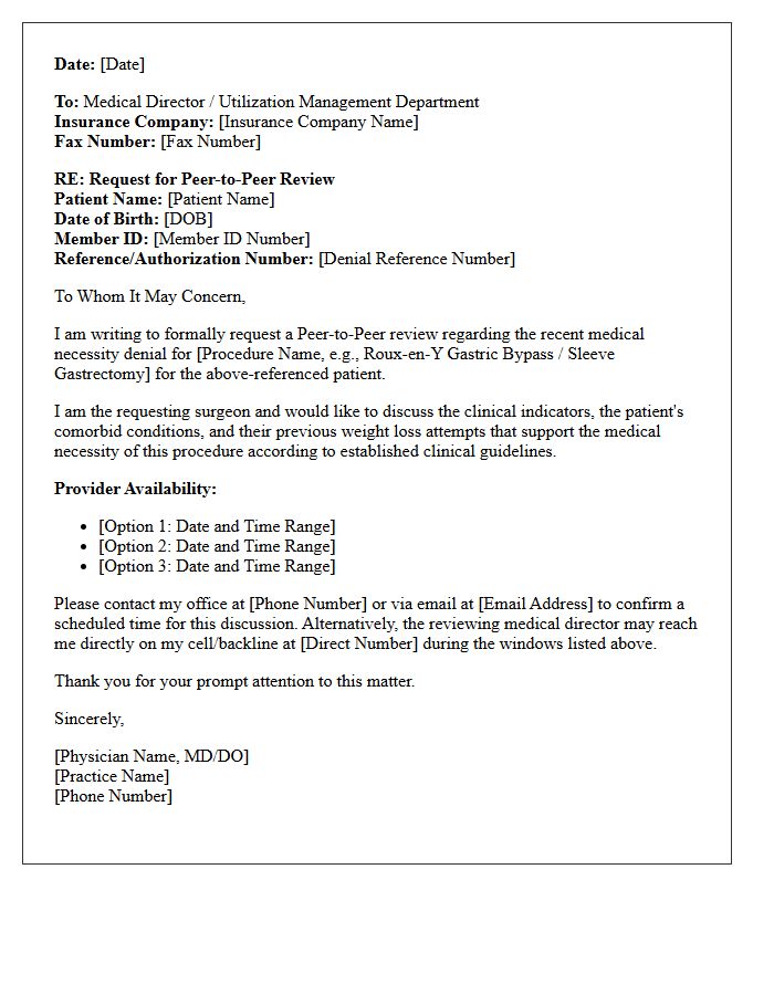Peer-to-Peer Review Request Letter for Bariatric Evaluation