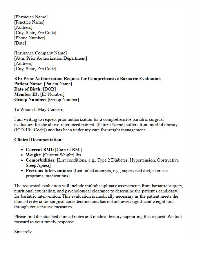 Comprehensive Bariatric Evaluation Prior Authorization Letter