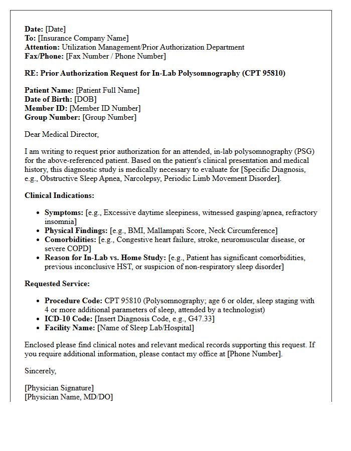 Prior Authorization Request Letter for In-Lab Polysomnography