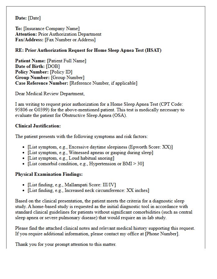 Home Sleep Apnea Test Prior Authorization Request Letter