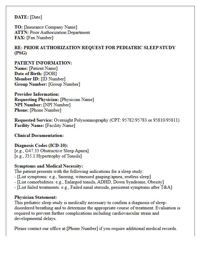 Pediatric Sleep Study Prior Authorization Request Letter