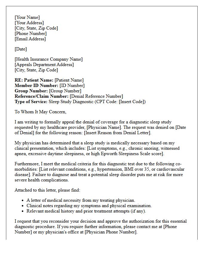 Prior Authorization Appeal Letter for Denied Sleep Study Diagnostics