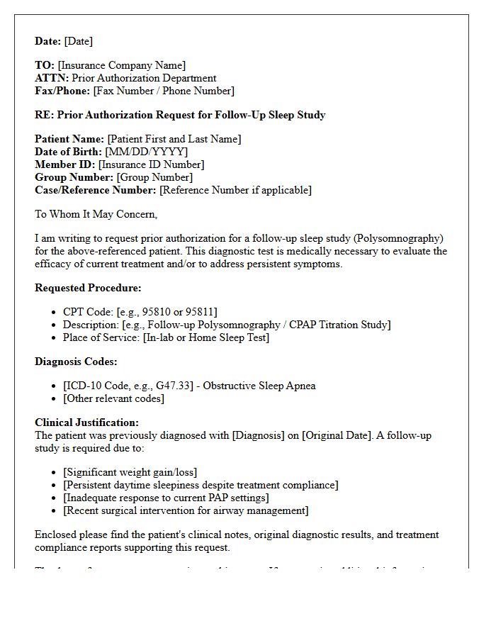 Prior Authorization Request Letter for Follow-Up Sleep Study Diagnostics