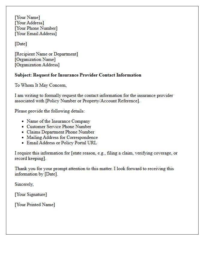 Insurance Provider Contact Information