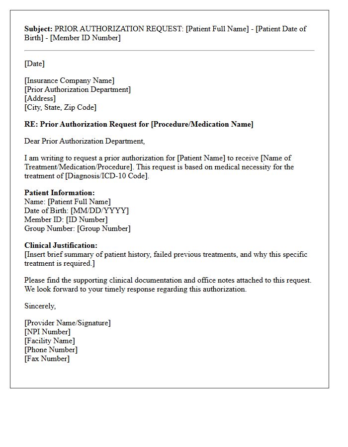 Prior Authorization Request Letter Subject Line