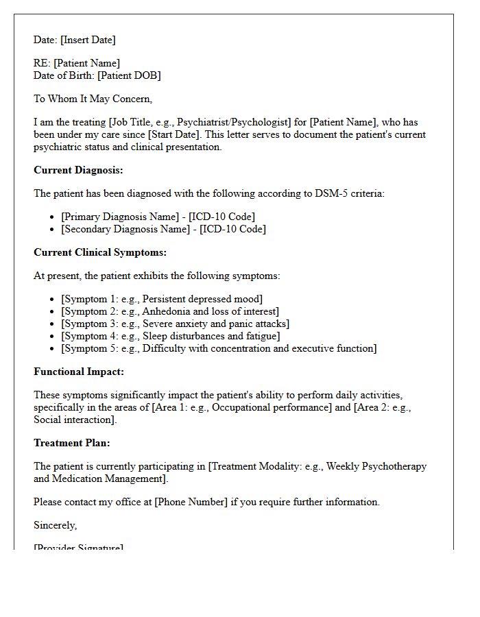 Current Psychiatric Diagnosis and Symptoms