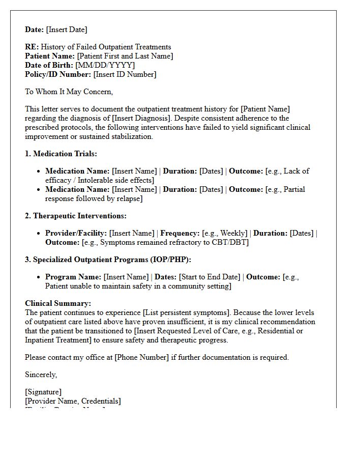 History of Failed Outpatient Treatments