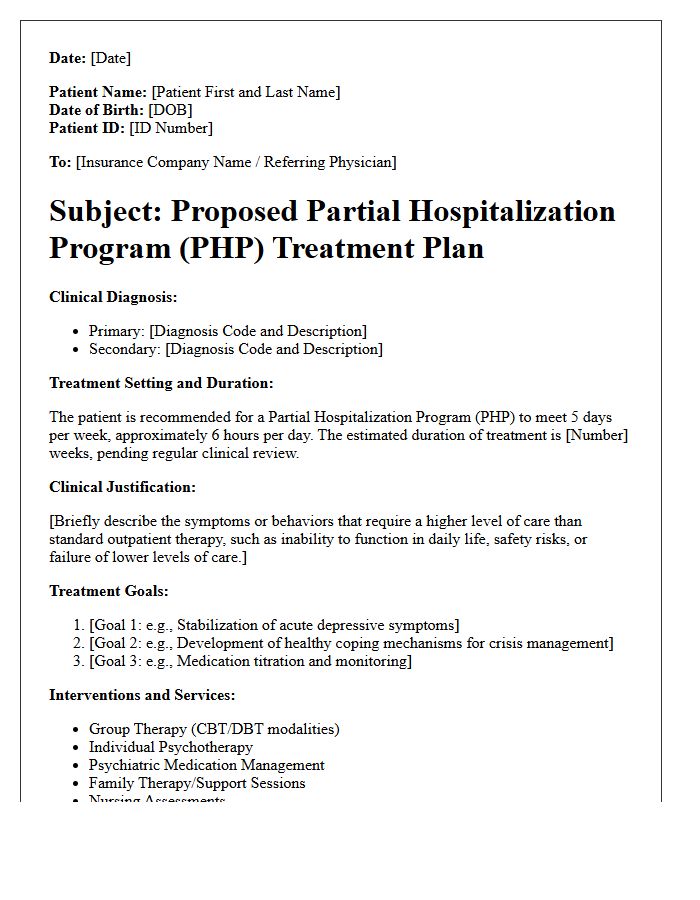 Proposed Partial Hospitalization Treatment Plan