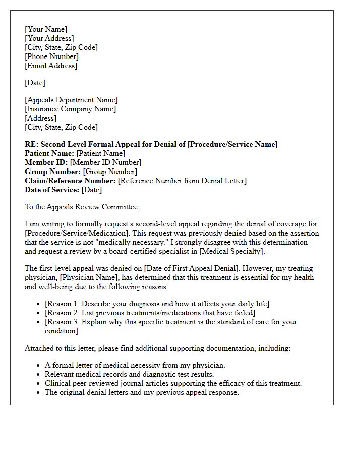 Second Level Appeal Letter for Lack of Medical Necessity