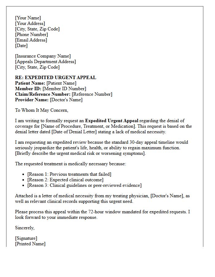 Expedited Urgent Appeal Letter for Lack of Medical Necessity