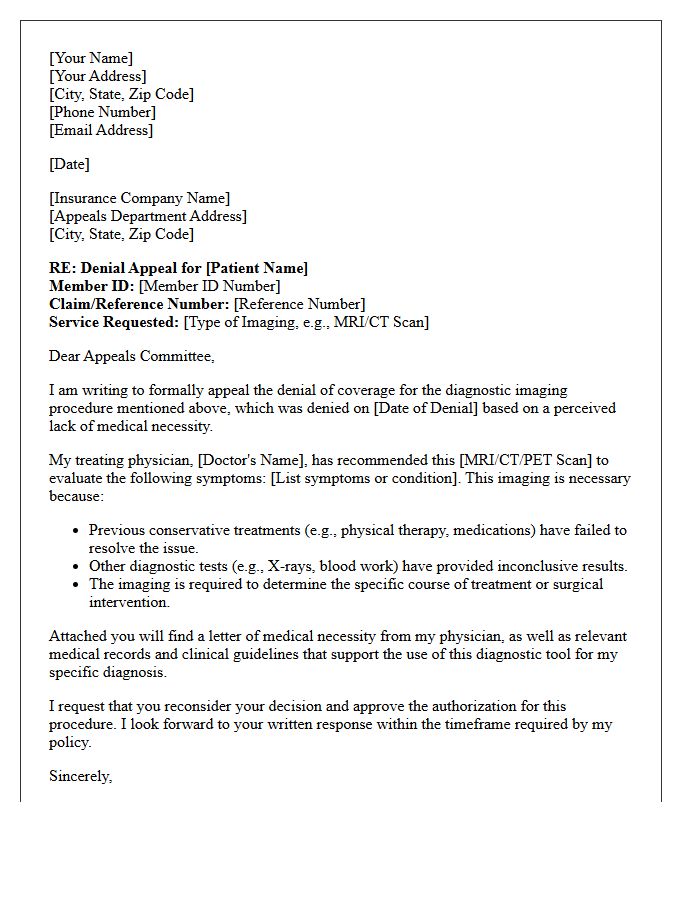 Diagnostic Imaging Appeal Letter for Lack of Medical Necessity
