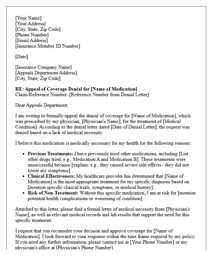Prescription Medication Appeal Letter for Lack of Medical Necessity
