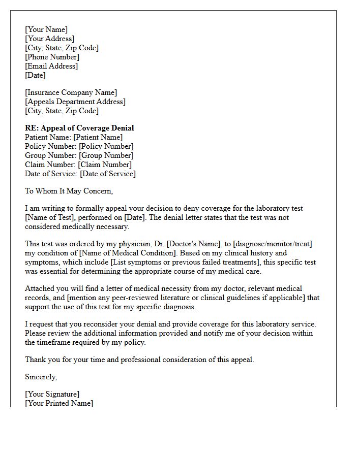 Laboratory Testing Appeal Letter for Lack of Medical Necessity
