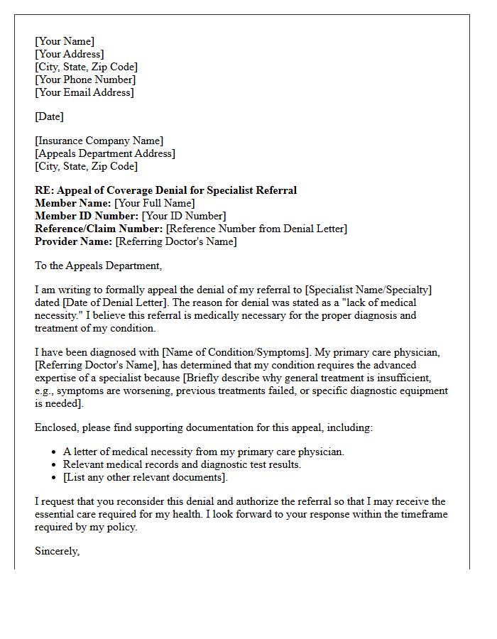 Specialist Referral Appeal Letter for Lack of Medical Necessity