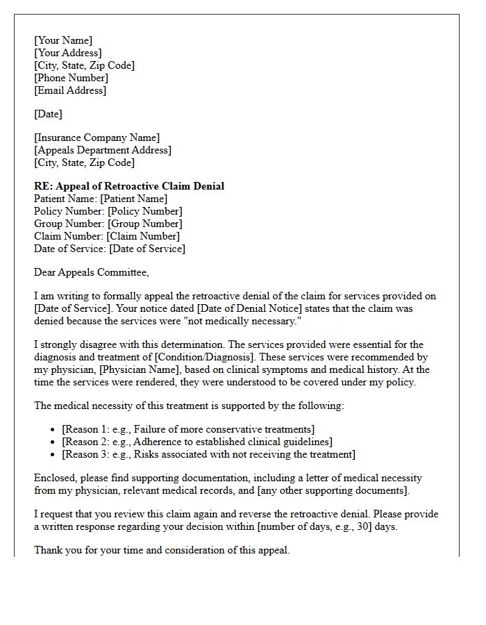 Retroactive Claim Denial Appeal Letter for Lack of Medical Necessity